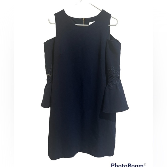 Eliza j cold shoulder navy bell sleeve dress - Picture 2 of 9